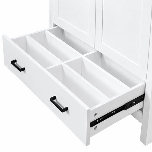 Bathroom Vanity With Sink, Soft Close Doors, Double Storage Shelves & Divided Drawer Ample Storage - White