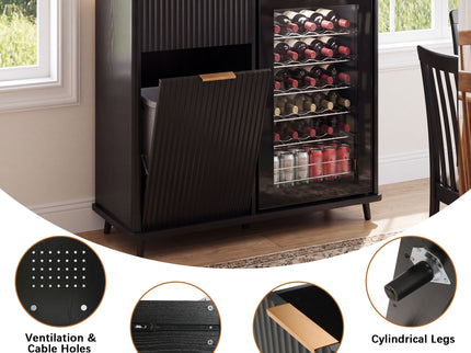 Fluted Coffee Bar Cabinet With Mini Fridge Space & Charging Station