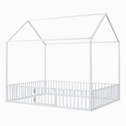 Metal House Bed With Fence And Door