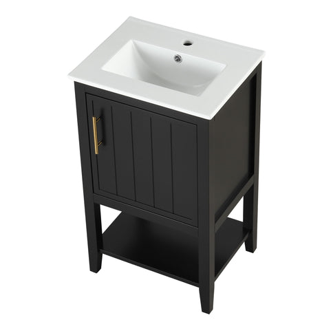 Modern Bathroom Vanity With Sink, Soft-Closing Door And Open Shelf