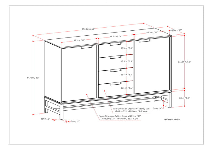 Banting - Sideboard With Centre Drawers - Walnut Brown