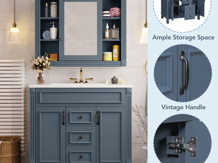 Bathroom Vanity With Top Sink, Mirror Cabinet, 2 Soft Closing Doors & 2 Drawers