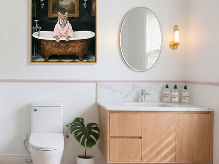 Tiger In Bathtub Wall Art Print Poster, Bathroom Decor Posters Prints For Restroom - Pink / White