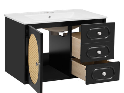 Bathroom Vanity Cabinet With Sink, 2 Drawers - Black