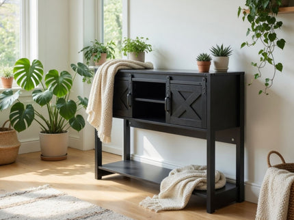 Farmhouse Entryway Table With Sliding Barn Door