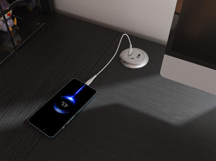 L-Shaped Computer Desk With Glass Cabinets, Built In LED Lights, USB Charging Ports