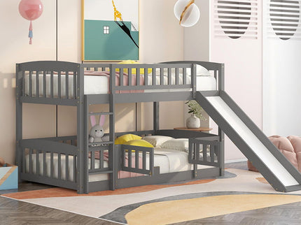 Low Bunk Bed With Slide, Fence And Ladder