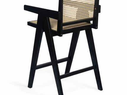 Modern Minimalist Bar Stool With Cane Seat - Black / Natural