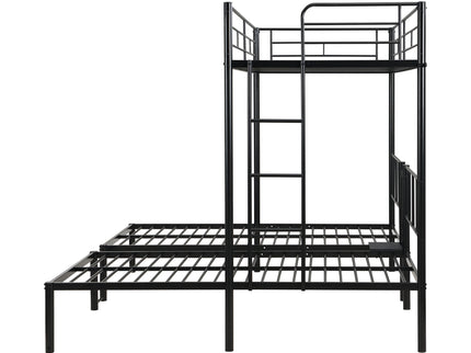 Twin Over Twin Over Twin Triple Bunk Bed With Safety Rails And Storage Shelf - Black