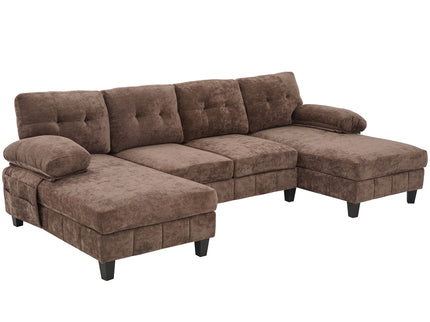U-Shaped Sectional Sofa 103.5" Fabric Couch With Dual Chaise Lounges, Storage Pockets, Armrest Pillows