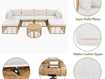 Outdoor Patio Furniture, All-Weather Rattan Sectional Sofa Set With Thick Cushions And Pillows, Freely Combined Conversation Sets For Garden, Backyard, Balcony