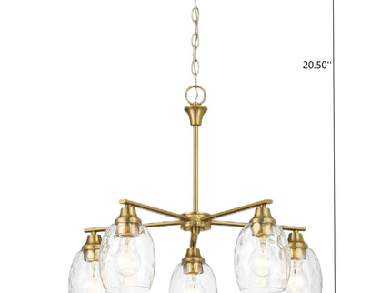 5 Lights Linear Arms With Chain Chandelier - Clear / Gold