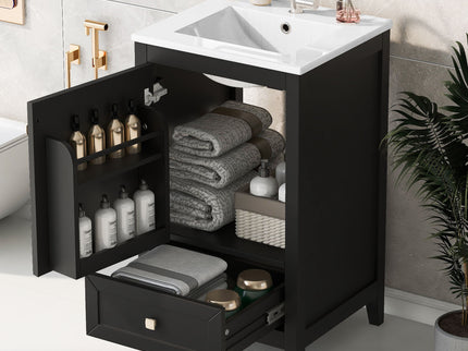 20" Bathroom Vanity With Sink Cabinet With Soft Closing Door, Drawer & Storage Rack - Black