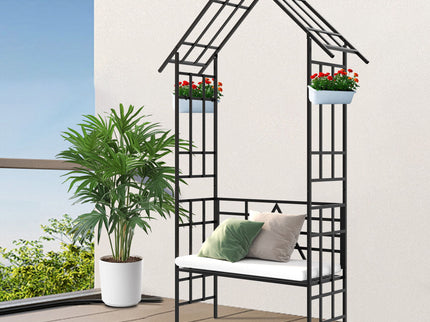 Garden Arch With Bench Turned Into Flower Stand Climbing Plants Support Outdoor - Black