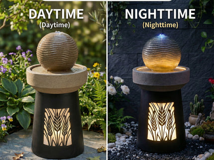 Outdoor Water Fountain, Warm LED Light - Brown