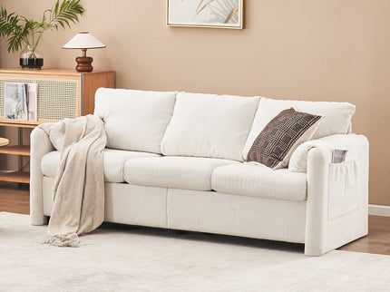 Modern 3 Seater Sofa Chenille Couch Plush Triple Seater Sofa With High Density Foam Cushions, Deep Seat Living Room Couch For Family Room, Apartment & Home Theater - Ivory White