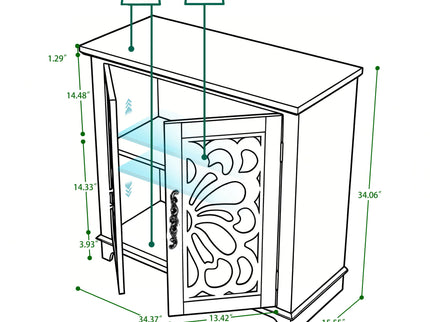 Elegant Sideboard With 2 Acrylic Mirrored Doors, Adjustable Shelf Storage