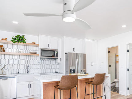 Indoor / Outdoor Ceiling Fan With Blades, Reversible DC Motor, Remote Controlled LED Light - White