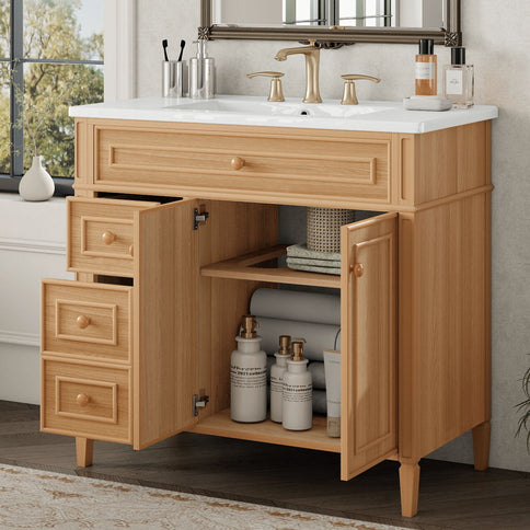 Bathroom Vanity With Sink, 3 Drawers & 2 Doors