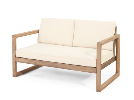 4 Pieces Acacia Wood Patio Furniture Set, Outdoor Furniture With Coffee Table, Patio Conversation Set Deep Seating With Soft Cushion, Porch Chairs For Backyard Porch Balcony - Brown Wash / Beige