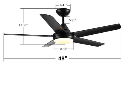 Ceiling Fan With Lights And Remote Control, Reversible DC Motor, 6 Speeds, 3 Cct Dimmable LED, Quiet Timer For Indoor - Black