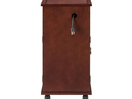Traditional End Table With Charging Station, Narrow Side Table With USB Ports And Outlets - Red Walnut