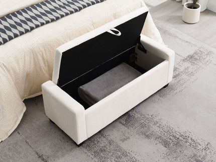 Upholstered Storage Ottoman Bench With Button Tufting And Safety Hinge
