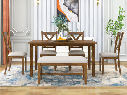 6 Piece Rectangular Dining Table Set With 4 Chairs And Bench