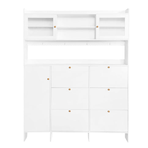 On Trend Multifunctional Tipping Bucket Shoe Cabinet With Storage Shelf & 6 Flip Drawers