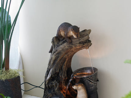 Decorative Water Foutain With Otter Design, With Light And Pump, For Indoor And Outdoor - Brown