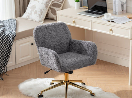 Office Chair, Artificial Rabbit Hair Home Office Chair With Metal Base, Adjustable Desk Chair Swivel Office Chair, Vanity Chair