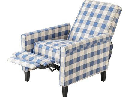 Buffalo Plaid Push Back Recliner Chair For Living Room - Blue / White