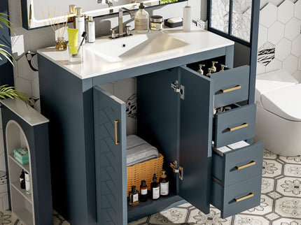 Bathroom Vanity With Sink Combo, Storage Cabinet, Freestanding Set With 3 Drawers & Soft Closing Doors