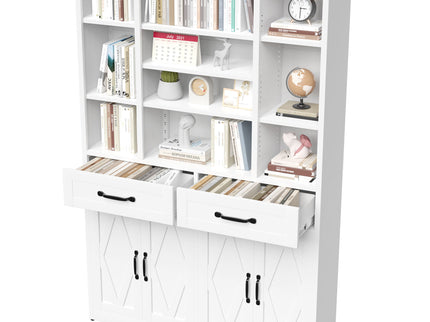 Industrial Bookcase Tall With Adjustable Shelves, Drawers & Doors