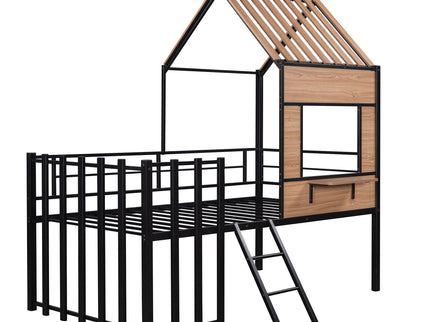 Loft Bed With Roof, Window, Guardrail, Ladder