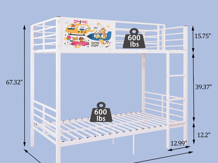 Bunk Bed, Convertible To 2 Separate Twin Size Beds With Full Length Guardrail & Ladder, No Box Spring Needed - White