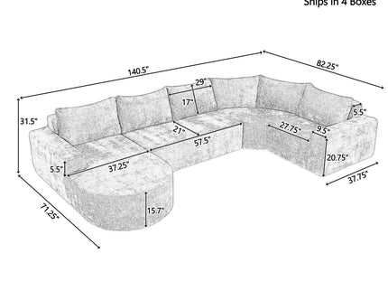 Modular Cloud Sectional Sofa Set, U-Shaped Upholstered Couch With Deep Seat