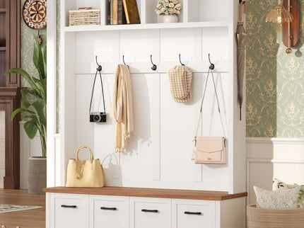 Hall Tree With Storage Bench Mudroom Coat Rack With 6 Hooks