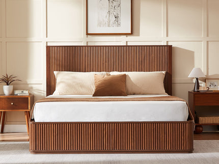 Wave Pattern Headboard Platform Bed Frame