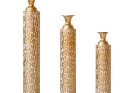 Metal Decorative Vases High Distress Metal Center Vases With Growing Vine Patterns, (Set of 3) Vases For Home Decoration - Gold