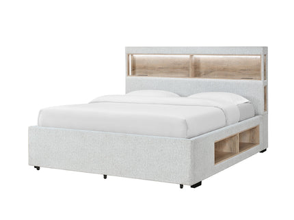 Sacha - Bed With LED And Bookcase Headboard, Built In Siderail Storage