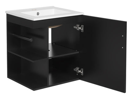 Modern Wall Mounted Bathroom Cabinet With Side Shelf And Ceramic Sink