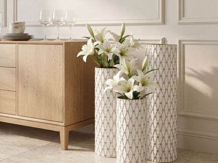 Diamond Embossed Floor Tall Vases Home Decor (Set of 3) - White / Gold