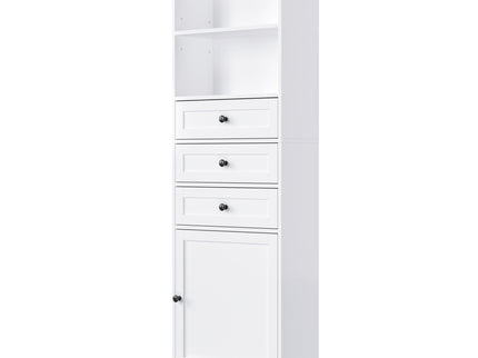 Tall Storage Cabinet With 3 Drawers And Adjustable Shelves For Bathroom
