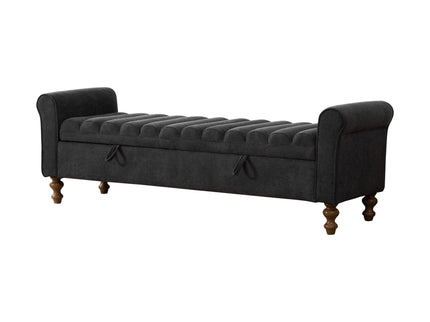 Wide Modern Upholstered Storage Bench With Rolled Armrest
