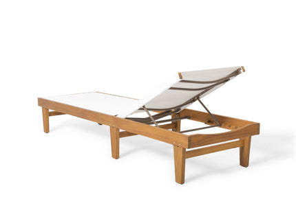 Outdoor Chaise Lounge With Acacia Wood Frame - White / Teak