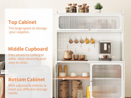 Contemporary Kitchen Pantry Cabinet With Glass Doors, Adjustable Shelves, Steel - Brushed Nickel