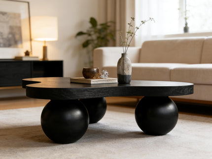 Cloud Shaped Coffee Table & 3 Ball Legs For Living Room - Black