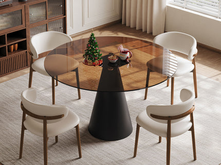 Round Dining Table - Black / Brown - Tempered Glass