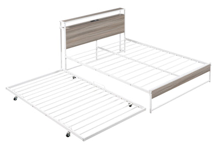 Platform Bed Frame With Trundle, USB Ports And Slat Support, No Box Spring Needed